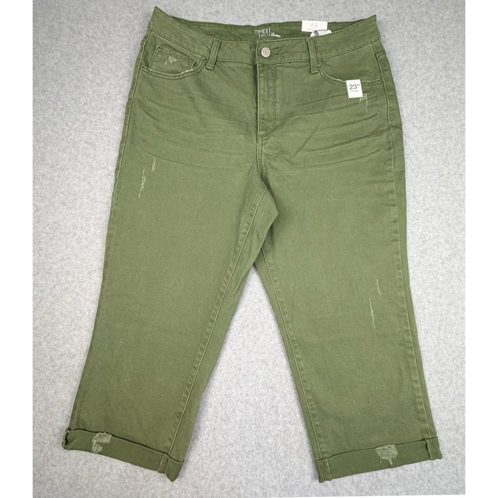 Womens Olive Green Mid Rise Distressed Crop Jeans Size 16